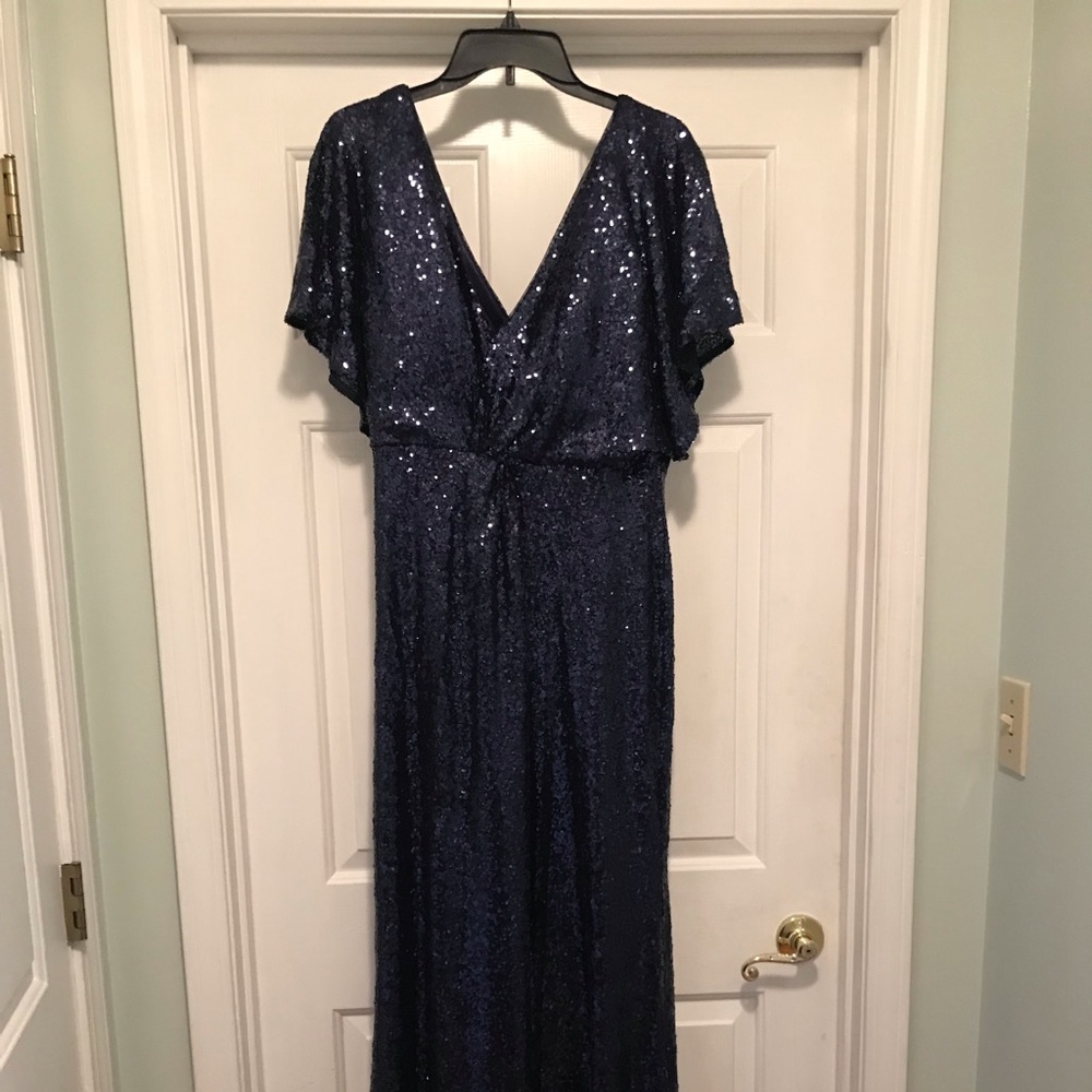 Revelry Gwen Navy Blue Sequin Bridesmaid Dress (full length)